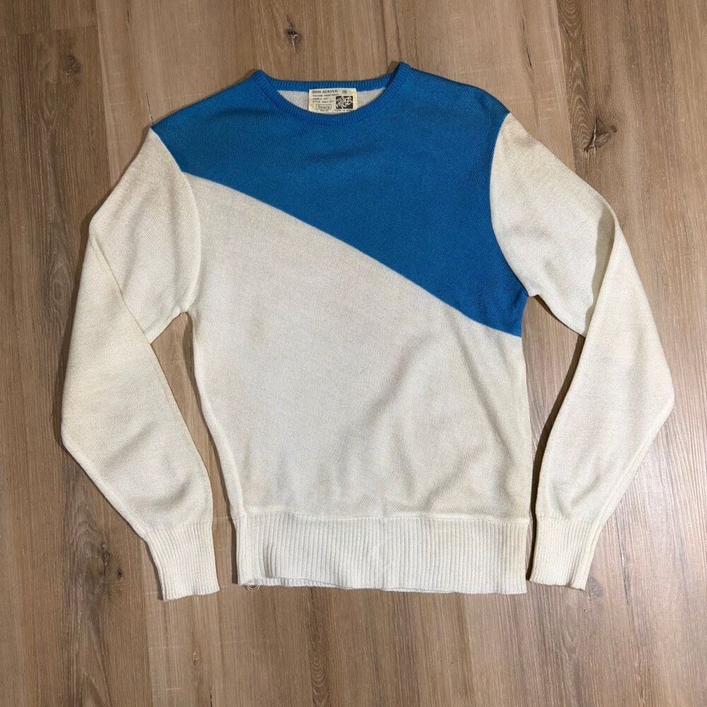 Vintage Sears Grandma Sweater White Blue Pullover Sz M Grannycore Cottagecore